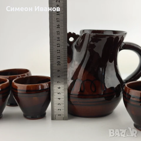Стар керамичен сервиз за вино 6 чаши и кана #6013, снимка 6 - Други ценни предмети - 50701348