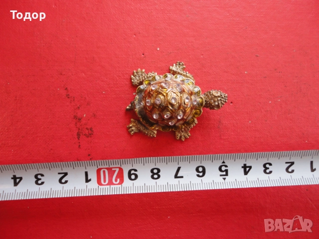 Бронзова кутийка за хапчета бижута костенурка с емайл 