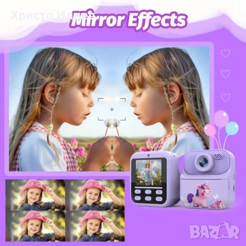 Детски фотоапарат с моментален печат с дисплей принтер , снимка 3 - Фотоапарати - 51805938