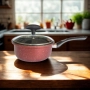 Касерола с капак Rosberg, 16 см, 1.6 л, Мраморно незалепващо покритие, Индукция, Бордо меланж, снимка 3