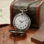 NOUSEG винтидж гравиран джобен кварцов часовник с детайлен дизайн на кон + верижка, снимка 3