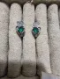 Сребърни,детски обеци със зелени камъни , снимка 1