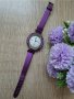 Часовник с кристали и каишка от естествена кожа в лилаво , снимка 1 - Дамски - 29643956