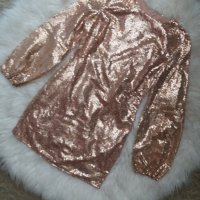 СТРАХОТНА рокля в пайети в цвят розово злато, снимка 1 - Рокли - 36838421