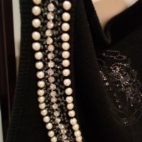 Нов топ Zara, черен с перли, размер L, снимка 2 - Потници - 42206150
