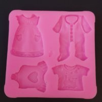Бебешки дрехи дрешки боди ромпър рокля блуза силиконов молд форма фондан декор украса, снимка 2 - Форми - 40063118
