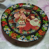 Рисувана дървена украинска чиния за стена.–12см, снимка 1 - Антикварни и старинни предмети - 31102281