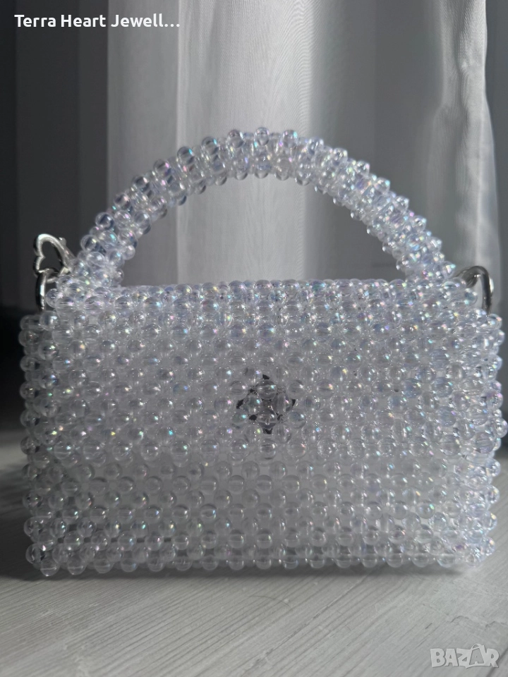 Дамска чанта от кристални мъниста в цвят русалка , снимка 1