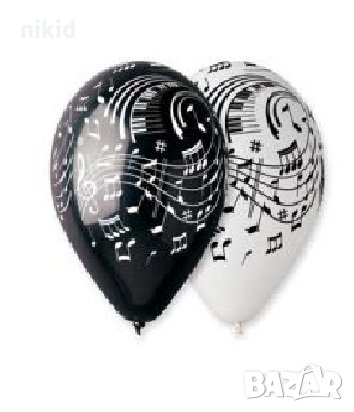 Музика ноти черно бели Обикновен надуваем латекс латексов балон, снимка 1