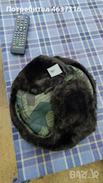 камуфлажна ушанка с заешка козина, снимка 1