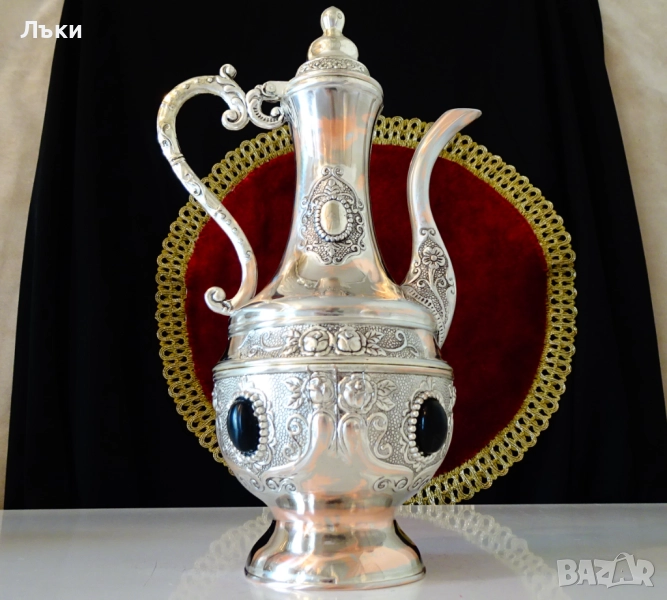 Посребрена медна кана за кафе,вино,рози,оникс. , снимка 1