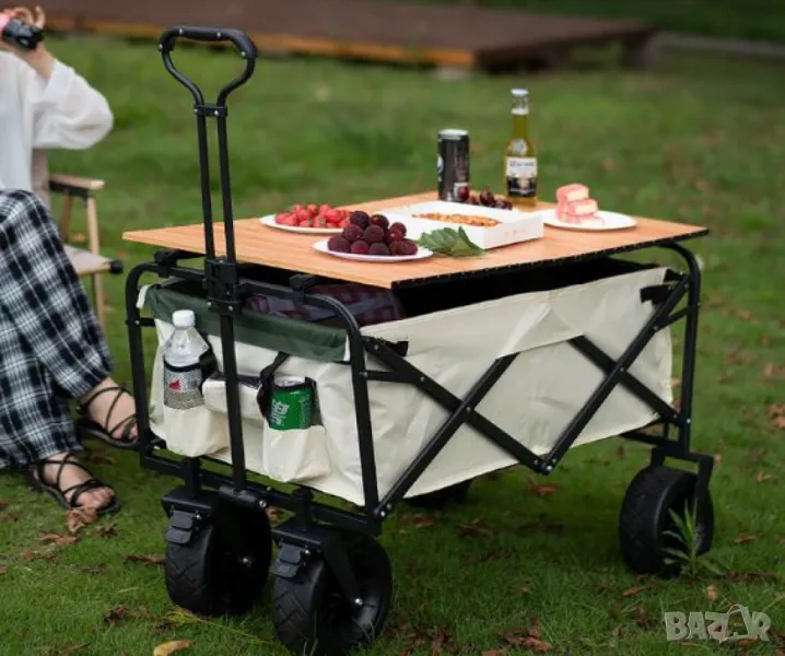 Многофункционална сгъваема количка 2 в 1 с масичка за къмпинг и пикник , снимка 1