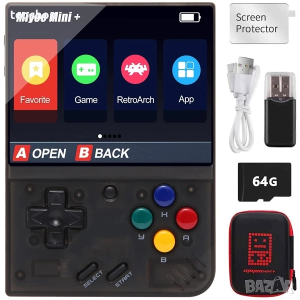 Нова Ръчна игрова конзола Miyoo Mini Plus, 3.5-инчов IPS екран, вградена 64G TF карта, 10000+ игри, снимка 1