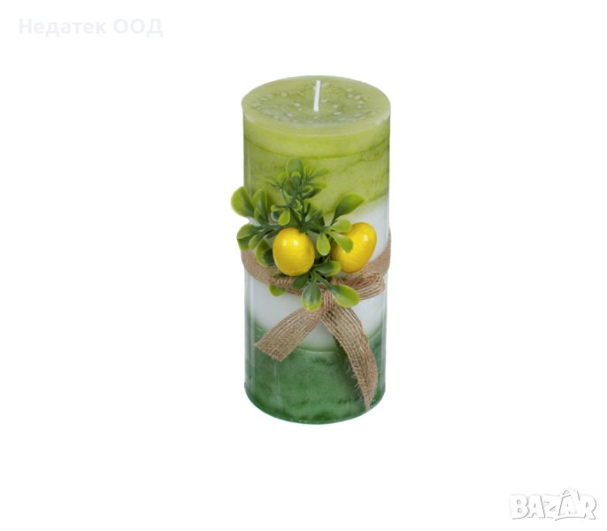  Декоративна свещ , бяла панделка, 7x15,3 см, снимка 1