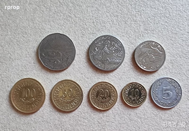 Монети. Тунис . 2, 1 и 1/2 динар, 10, 20, 50 ,100, 5 милима. 8 бройки., снимка 1
