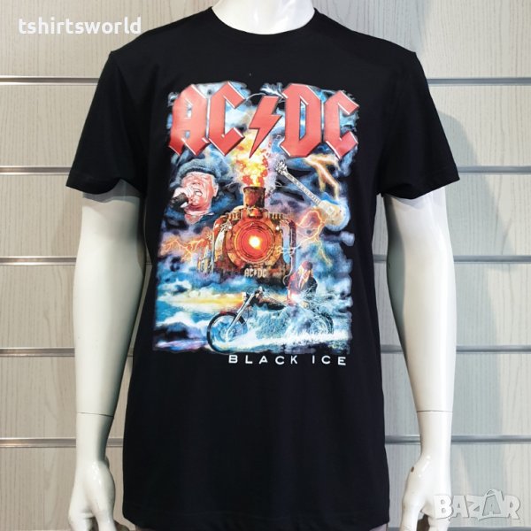 Нова мъжка тениска с дигитален печат на музикалната група AC/DC - Black Ice с Влак, снимка 1
