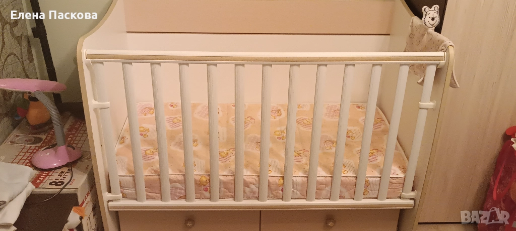 Детска кошара с люлеещ механизъм+матрак, снимка 1