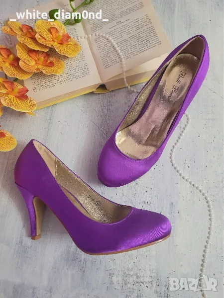 Уникални лилави дамски обувки на ток номер 38 , снимка 1