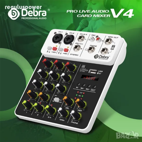 Смесителен пулт, Debra V4, DJ Mixer, Bluetooth, Usb player, Plug and Play , снимка 1