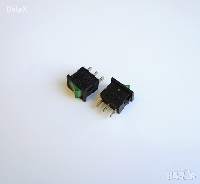 Ключ, 3pin, 2 положения, светещ, зелен, 250V, 6,5A, 19x13mm, снимка 1
