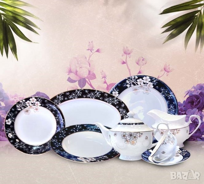 ЧЕРНО И БЯЛО СЕРВИЗ ЗА ХРАНЕНЕ КОСТЕН ПОРЦЕЛАН, снимка 1