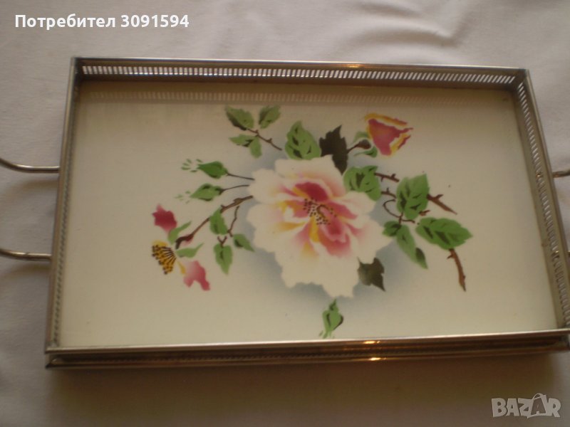 Винтидж стара   поднос  от порцелан метал , снимка 1