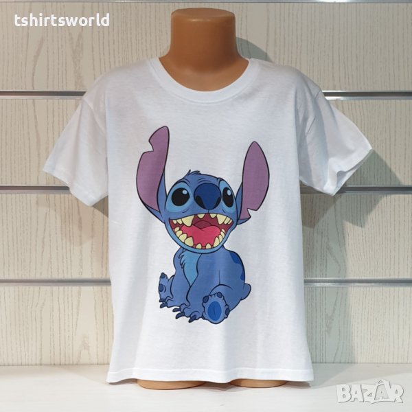 Нова бяла детска тениска с дигитален печат Стич (Stitch), снимка 1