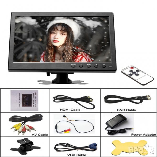 Мини монитор, телевизор 12 волта, HDMI, VGA, Малък портативен телевизор ...