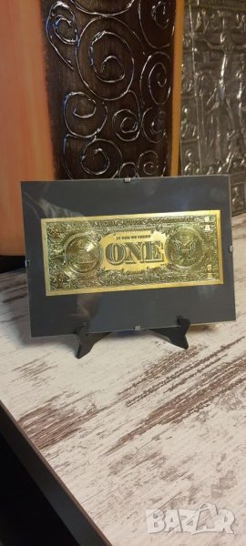 Златна банкнота 1 $ в рамка, снимка 1