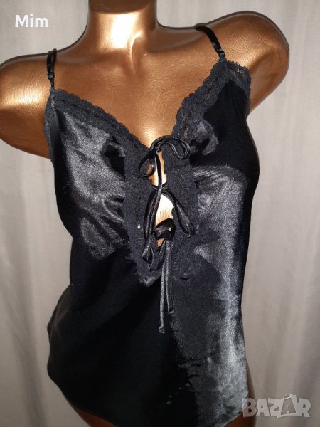 La Vie en Rose XL Черен сатенен топ /нощница/, снимка 1