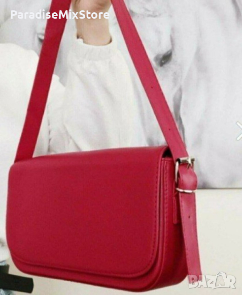 Елегантна червена дамска чанта в изчистен дизайн в класическо червено Размери: 23.5х14.5х7.5см, снимка 1
