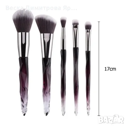 Сет от 5 броя четки за грим с диамантени дръжки HZS52, снимка 11 - Козметика за лице - 47716434