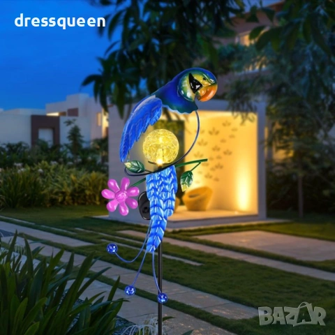 4473 Декоративна градинска фигура "Папагал" със соларна лампа – Син цвят, снимка 3 - Соларни лампи - 54067098