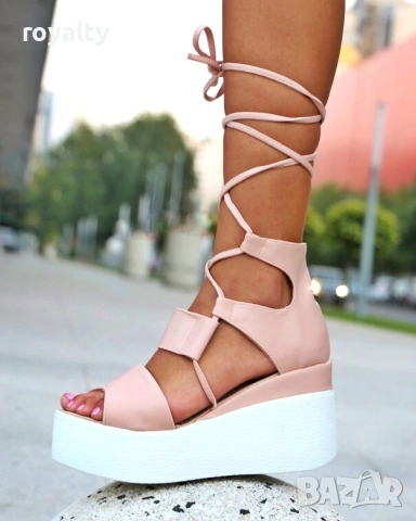 Сандали на платформа - пудра кожа с бяло ходило, снимка 2 - Сандали - 54160482