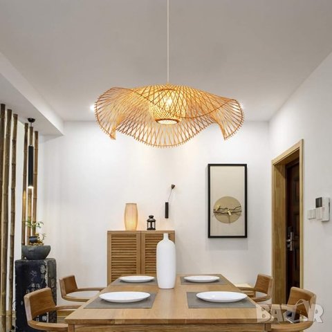 Ретро естествен бамбуков полилей ратан Винтидж таван, снимка 7 - Лампи за таван - 34302973