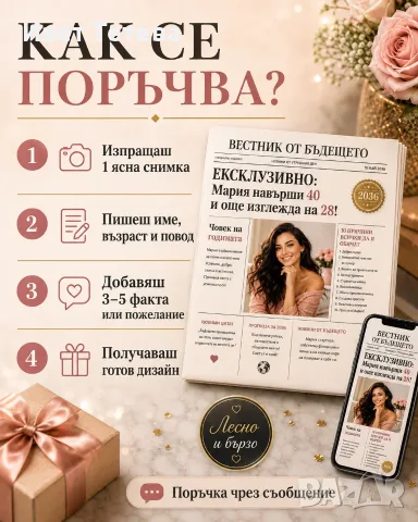 Персонализиран „Вестник от бъдещето“ по снимка – уникален подарък, снимка 3 - Други услуги - 55805040