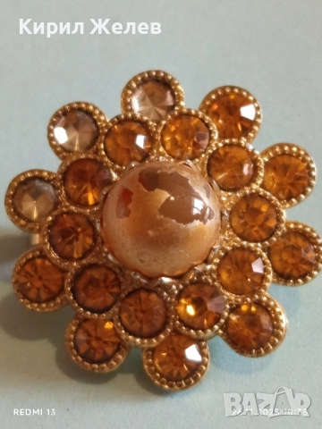 ВИНТИДЖ БРОШКА с КРИСТАЛИ в КЕХЛИБАРЕН ЦВЯТ ЦИТРИН и ПЕРЛА 52186, снимка 4 - Други - 52545661