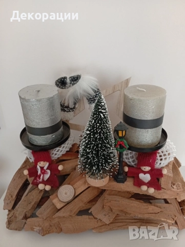 коледни дървени свещници 