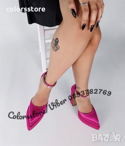 Сандали на ток - циклама сатен - VTS1