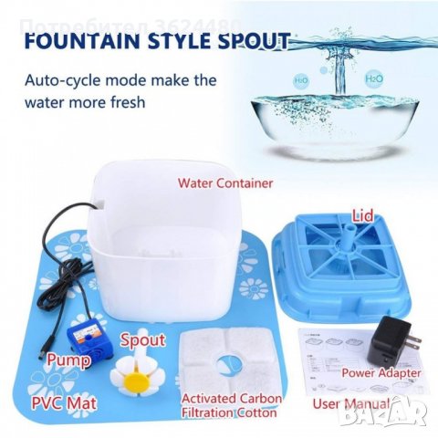 Фонтан / дозатор за вода за кучета и котки, 2,5 литра, снимка 7 - Други стоки за животни - 40005705