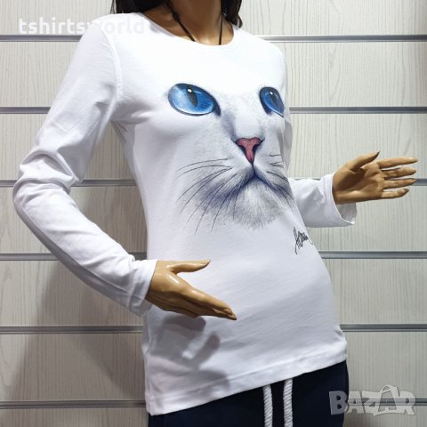 Нова дамска блуза с дълъг ръкав с 3D принт Котка със сини очи, снимка 7 - Блузи с дълъг ръкав и пуловери - 30655539