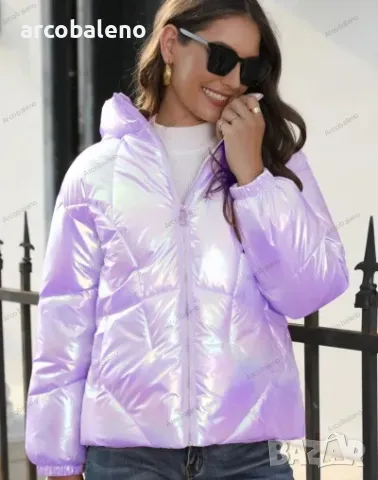 Лъскаво зимно дамско яке с качулка и семпъл дизайн, 4цвята , снимка 17 - Якета - 43010985