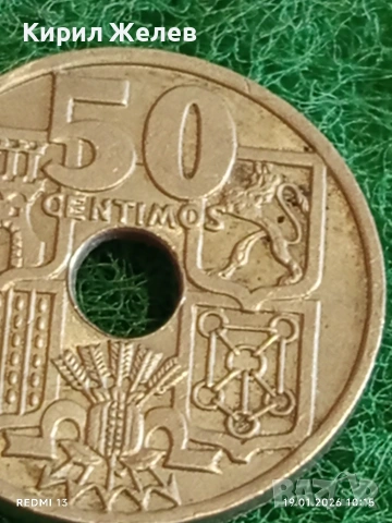 Монета 50 сентимос 1949г. Испания за КОЛЕКЦИОНЕРИ 53348, снимка 3 - Нумизматика и бонистика - 53147685
