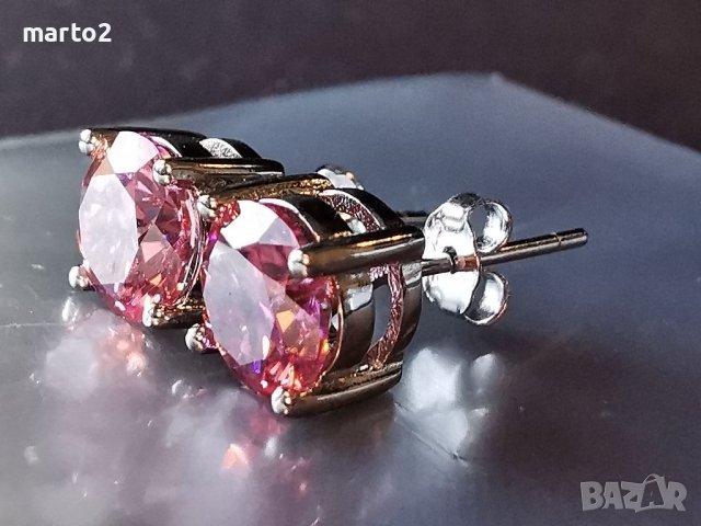 Сребърни Обеци с по 1 Карат Мойсанит-Розов, Жълт, Зелен, Сино-Зелен, Бял , снимка 11 - Обеци - 38762837