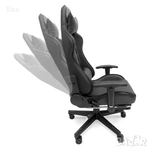 Геймърски стол с прибираща се подложка за крака и функция за масаж - черен, снимка 4 - Столове - 53253576