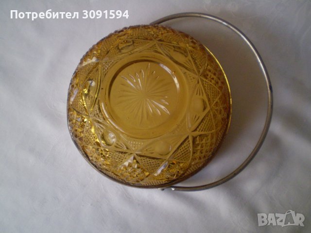 Винтидж Кристална бонбониера Арт деко метал оригинално стъкло цвят карамел, снимка 11 - Други ценни предмети - 38457517