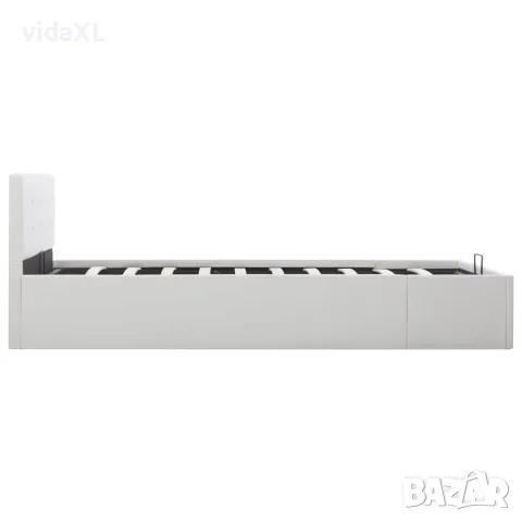 vidaXL Легло с повдигащ механизъм, бяло, изкуствена кожа, 140x200 cм, снимка 3 - Спални и легла - 56146561