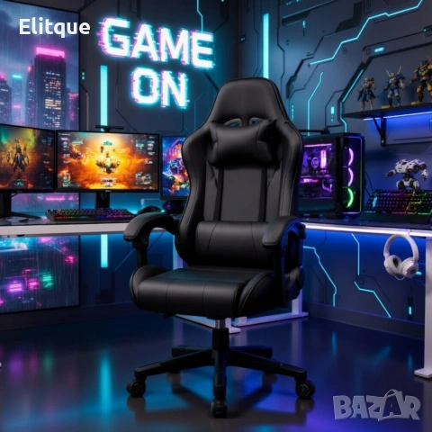 Ергономичен офис и геймърски черен стол – Максимален комфорт за гърба и врата, регулируем, снимка 3 - Столове - 54212004