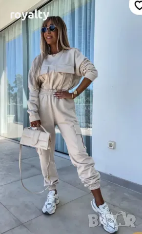 ПРОМОЦИЯ  Спортен сив комплект карго панталон и блуза с джобове