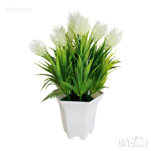 4946 Изкуствено цвете в бяла саксия, 28 см, снимка 8 - Изкуствени цветя - 46788813